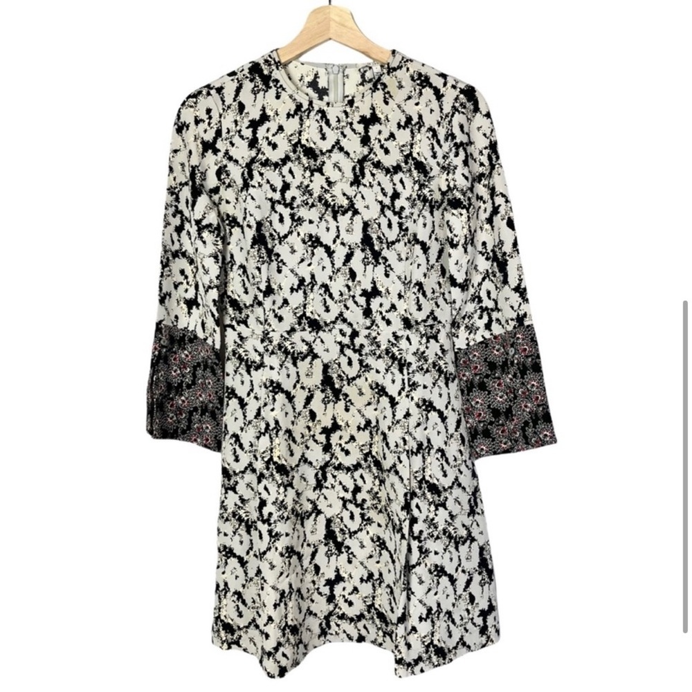 Derek lam silk black multi split sleeve mini dress